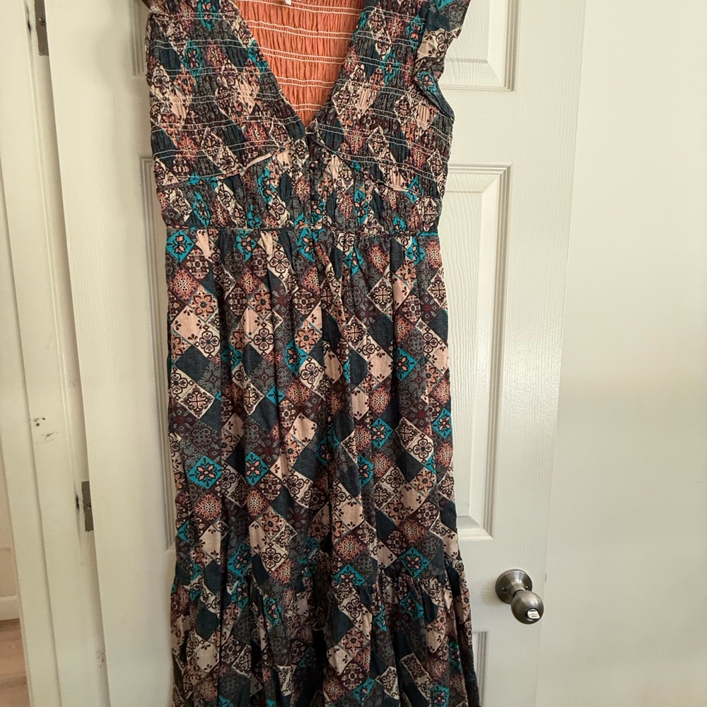 Elegant Multicolor Patterned Maxi Dress